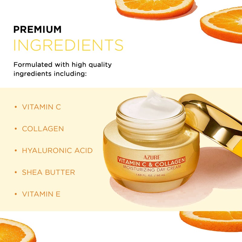 Azure Cosmetics Vitamin C & Collagen Face Moisturizer - Dermatologist Tested, Anti-Aging, Skin Tightening & Brightening, Clean, Cruelty-Free Face Cream - Korean Skin Care - All Skin Types - 1.69 fl oz - Image 1